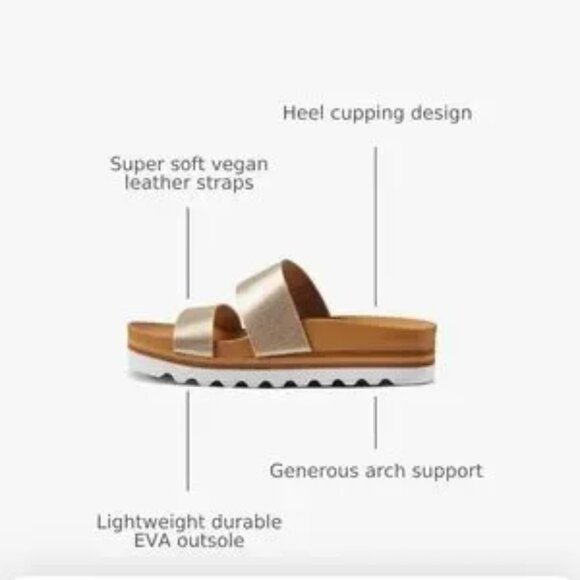 Reef Gold Metallic Double Strap Slide Sandals Womens 9 Comfort Casual Beach - Picture 2 of 5